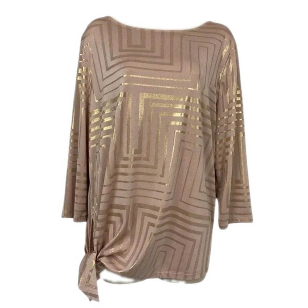 Travelers by Chico's Sierra Shimmer Blouse Sz 2 L/12 Asymmetric Hem Top Capsule